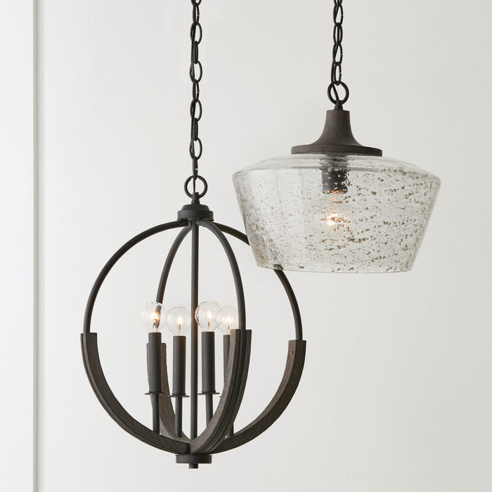 Capital Lighting 347611CK One Light Pendant, Carbon Grey and Black Iron