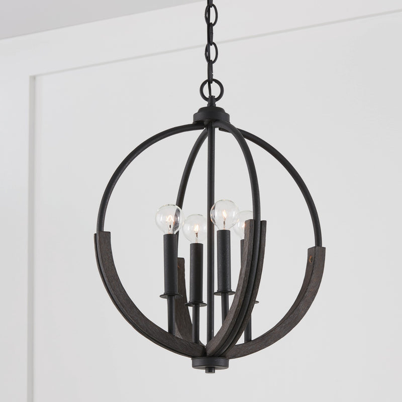 Capital Lighting 347642CK Four Light Pendant, Carbon Grey and Black Iron