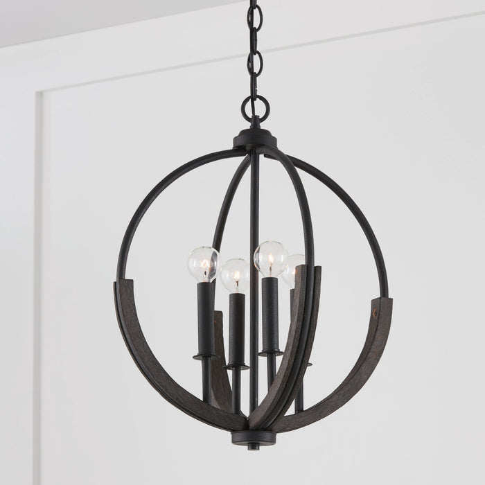 Capital Lighting 347642CK Four Light Pendant, Carbon Grey and Black Iron