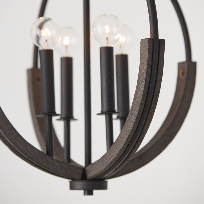 Capital Lighting 347642CK Four Light Pendant, Carbon Grey and Black Iron