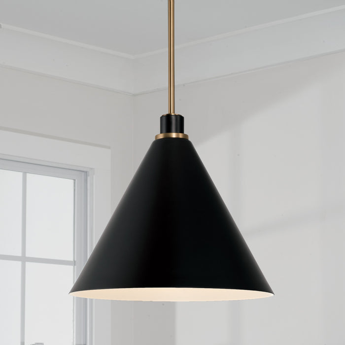 Capital Lighting 350112AB One Light Pendant, Aged Brass and Black
