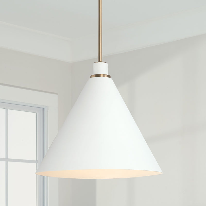 Capital Lighting 350112AW One Light Pendant, Aged Brass and White