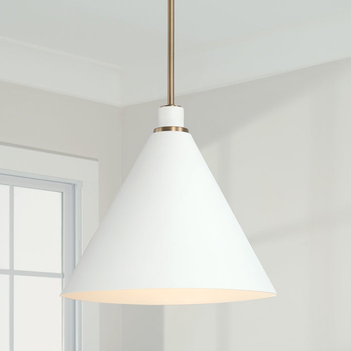 Capital Lighting 350112AW One Light Pendant, Aged Brass and White