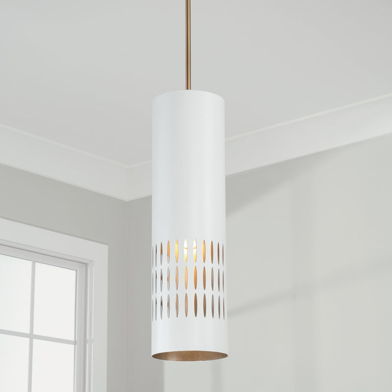 Capital Lighting 350211AW One Light Pendant, Aged Brass and White