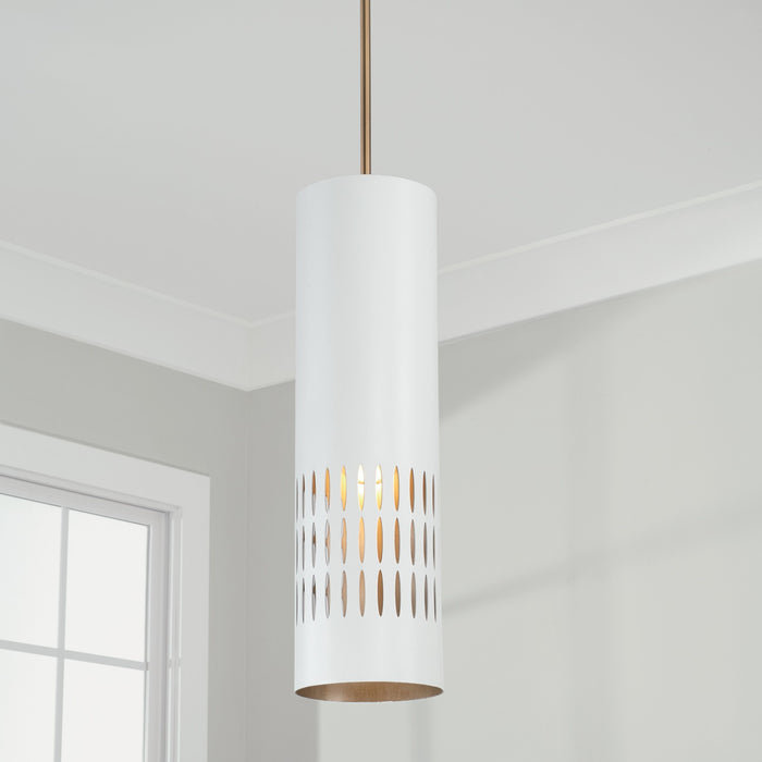 Capital Lighting 350211AW One Light Pendant, Aged Brass and White