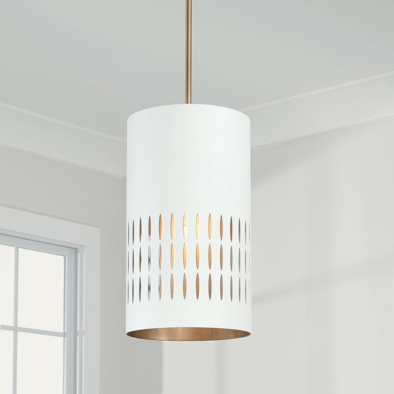 Capital Lighting 350212AW One Light Pendant, Aged Brass and White