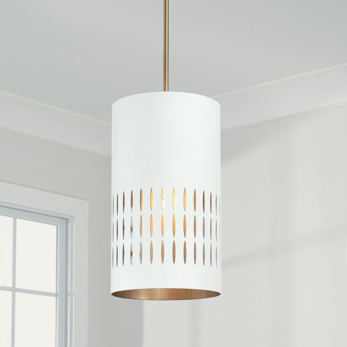 Capital Lighting 350212AW One Light Pendant, Aged Brass and White