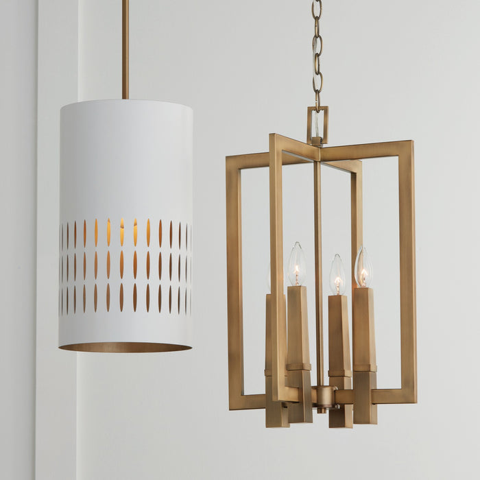 Capital Lighting 350212AW One Light Pendant, Aged Brass and White