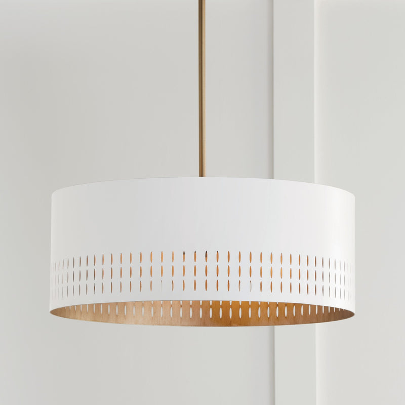 Capital Lighting 350233AW Three Light Pendant, Aged Brass and White