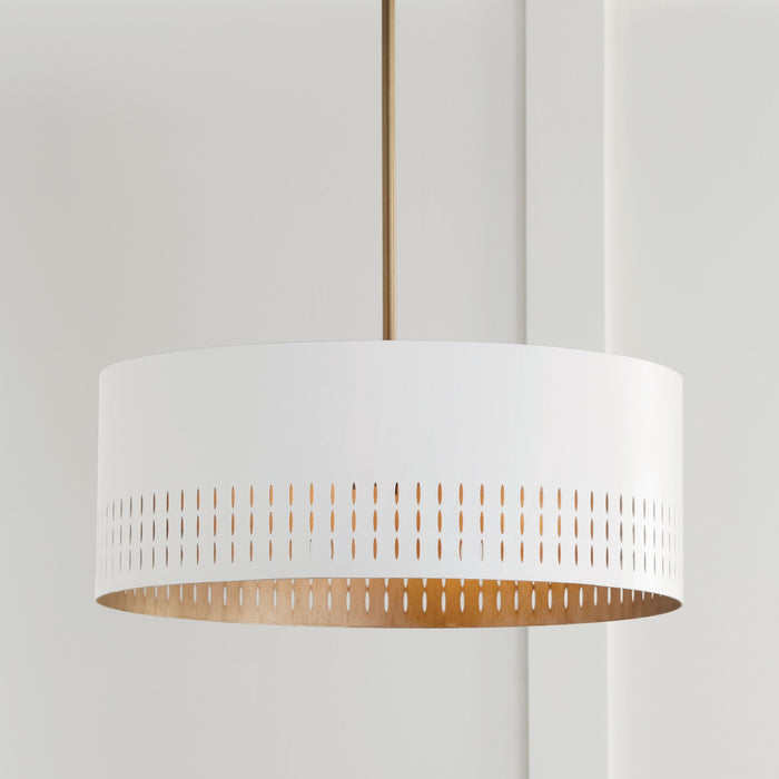 Capital Lighting 350233AW Three Light Pendant, Aged Brass and White