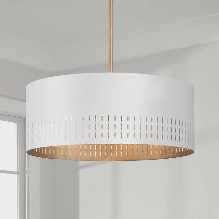 Capital Lighting 350233AW Three Light Pendant, Aged Brass and White