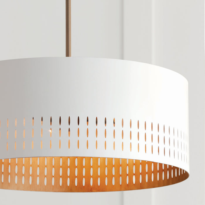 Capital Lighting 350233AW Three Light Pendant, Aged Brass and White