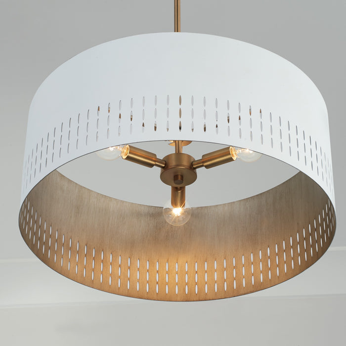 Capital Lighting 350233AW Three Light Pendant, Aged Brass and White