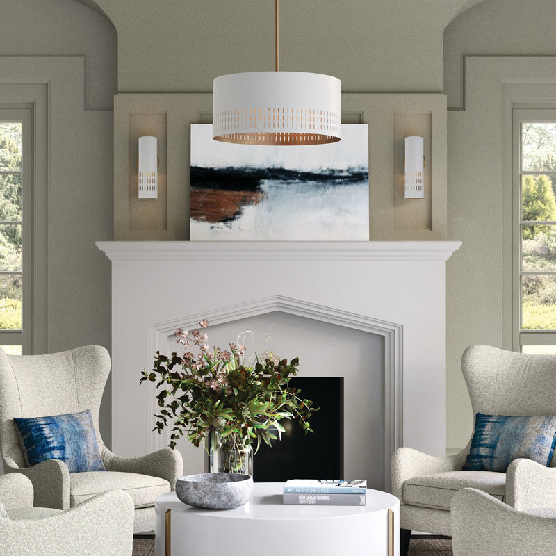 Capital Lighting 350233AW Three Light Pendant, Aged Brass and White