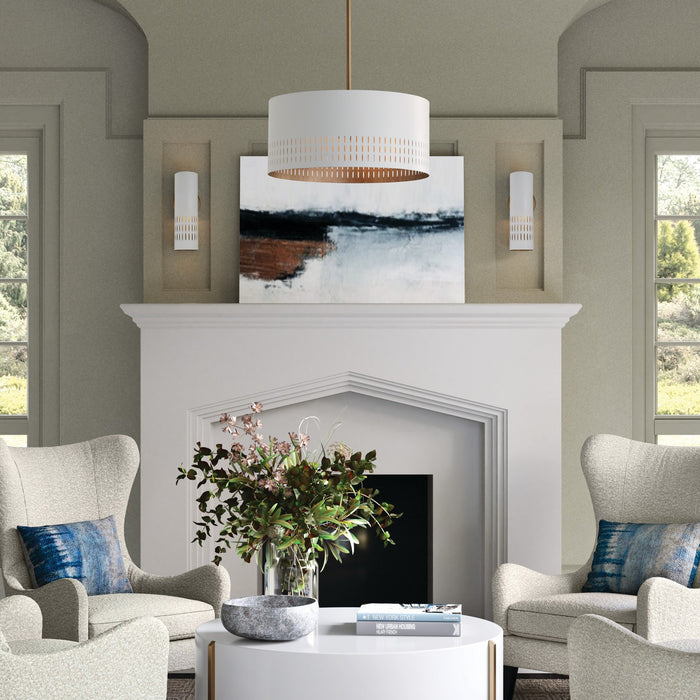 Capital Lighting 350233AW Three Light Pendant, Aged Brass and White