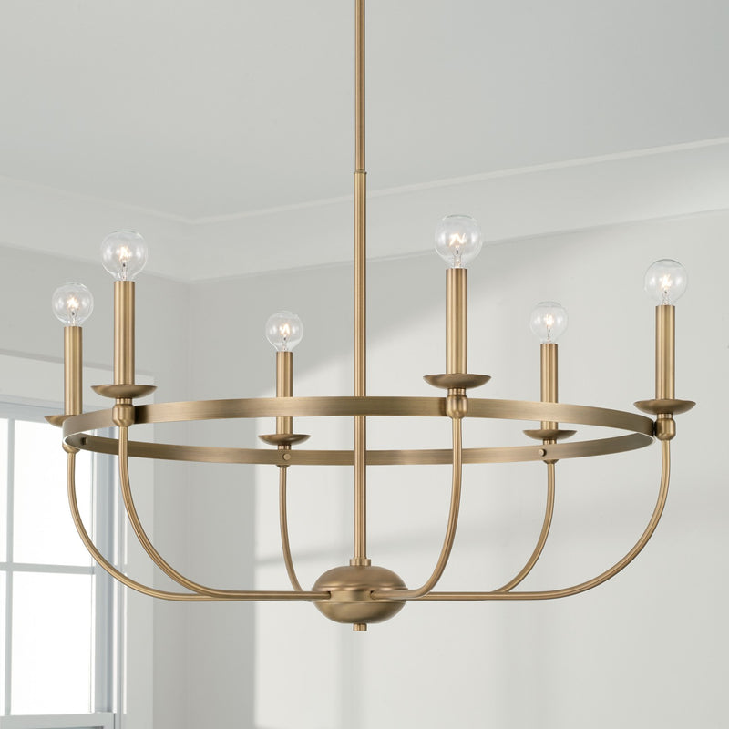 Capital Lighting 425161AD Six Light Chandelier, Aged Brass