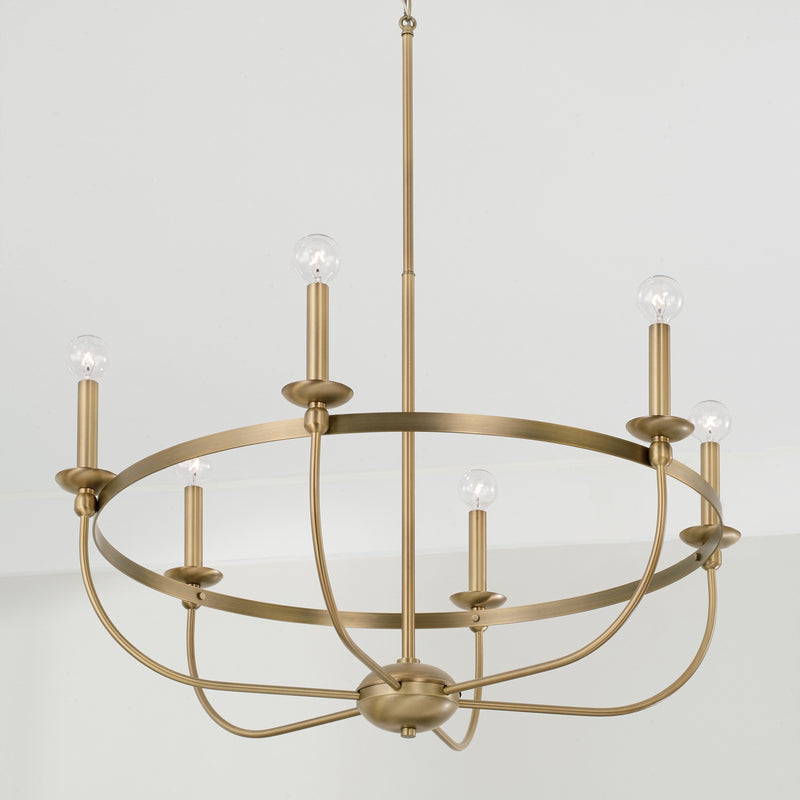 Capital Lighting 425161AD Six Light Chandelier, Aged Brass