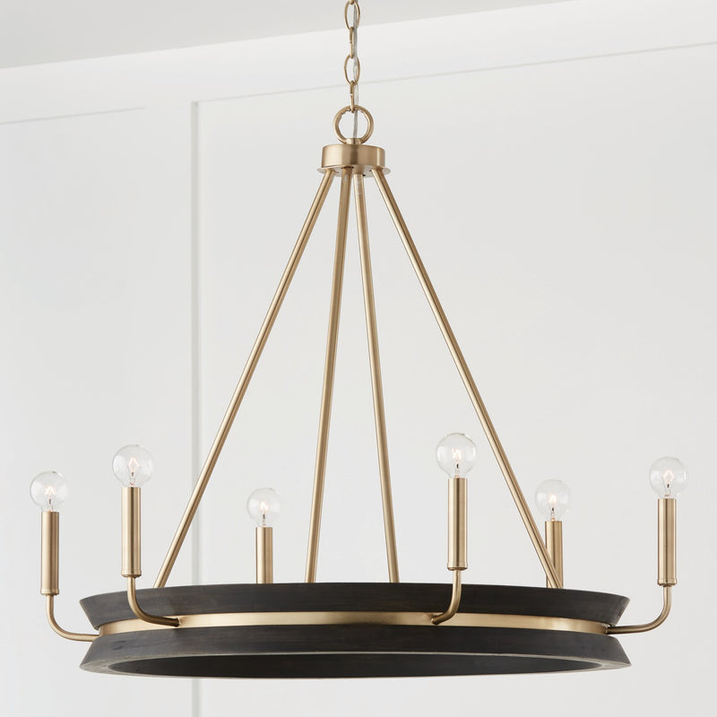 Capital Lighting 447361KR Six Light Chandelier, Black Stain and Matte Brass
