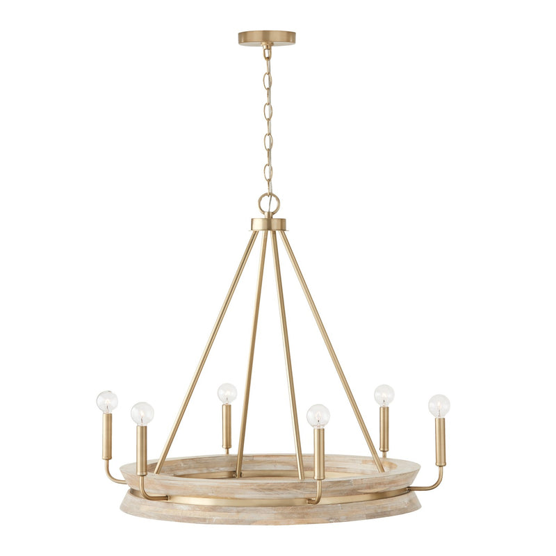 Capital Lighting 447361WS Six Light Chandelier, White Wash and Matte Brass