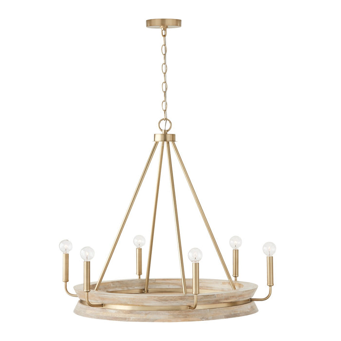 Capital Lighting 447361WS Six Light Chandelier, White Wash and Matte Brass