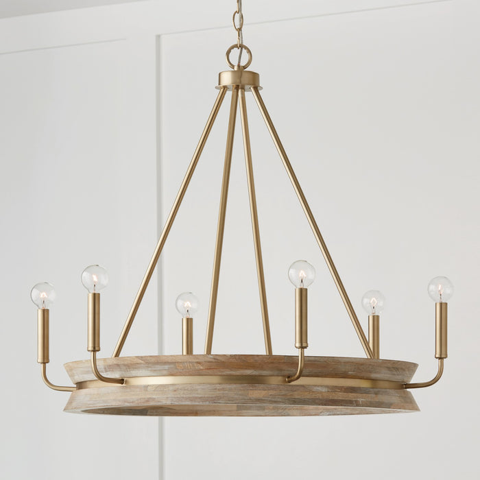 Capital Lighting 447361WS Six Light Chandelier, White Wash and Matte Brass
