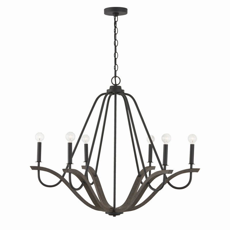 Capital Lighting 447661CK Six Light Chandelier, Carbon Grey and Black Iron