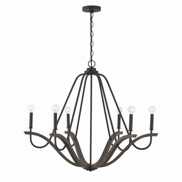 Capital Lighting 447661CK Six Light Chandelier, Carbon Grey and Black Iron