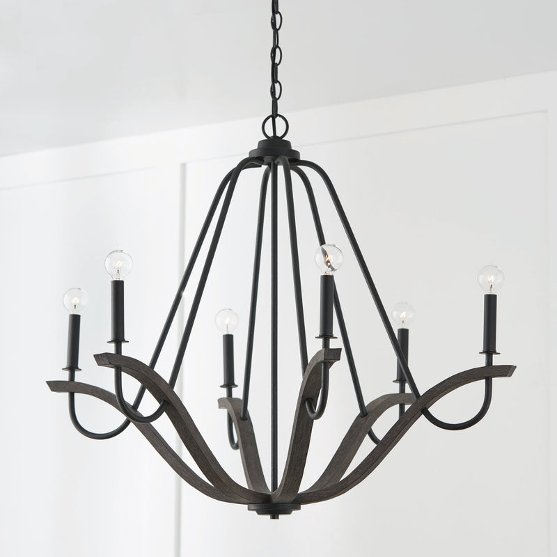 Capital Lighting 447661CK Six Light Chandelier, Carbon Grey and Black Iron