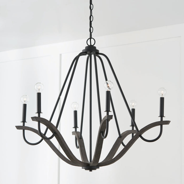 Capital Lighting 447661CK Six Light Chandelier, Carbon Grey and Black Iron