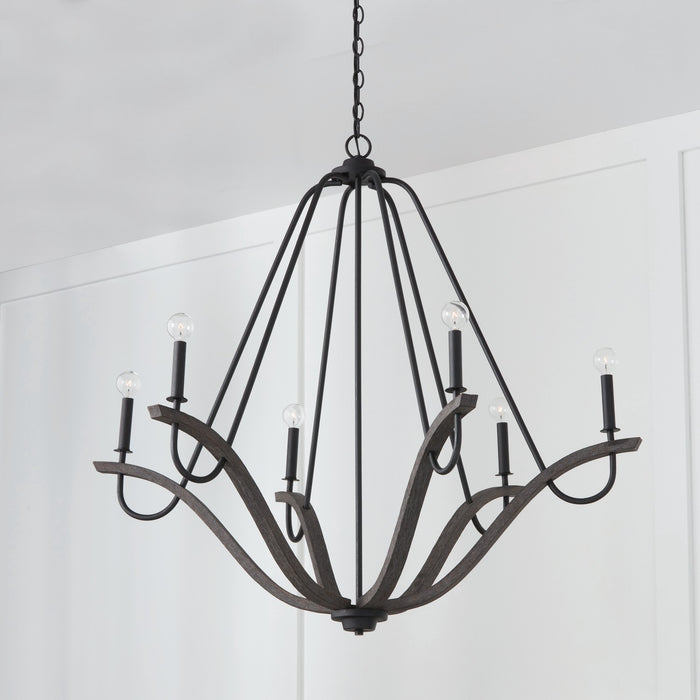 Capital Lighting 447662CK Six Light Chandelier, Carbon Grey and Black Iron