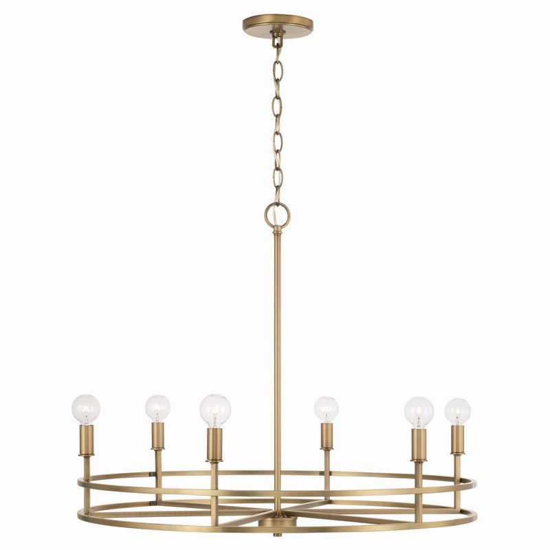 Capital Lighting 448761AD Six Light Chandelier, Aged Brass