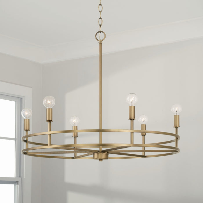Capital Lighting 448761AD Six Light Chandelier, Aged Brass