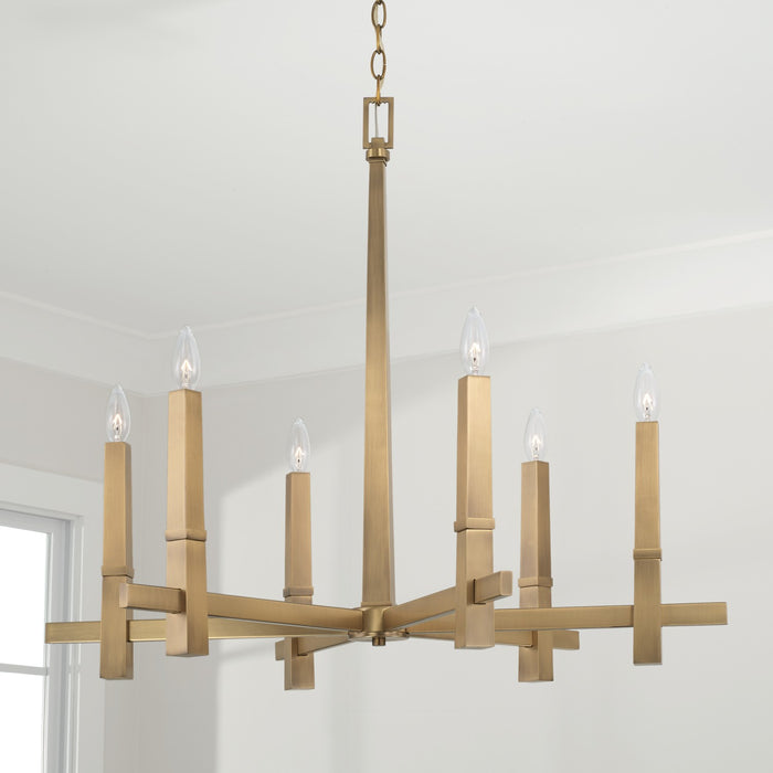 Capital Lighting 449661AD Six Light Chandelier, Aged Brass