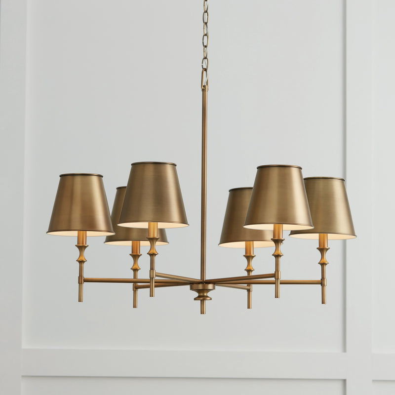 Capital Lighting 449761AD-707 Six Light Chandelier, Aged Brass