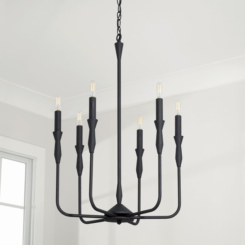 Capital Lighting 450361XK Six Light Chandelier, Textured Black