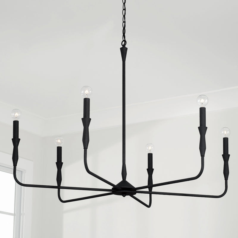 Capital Lighting 450362XK Six Light Chandelier, Textured Black