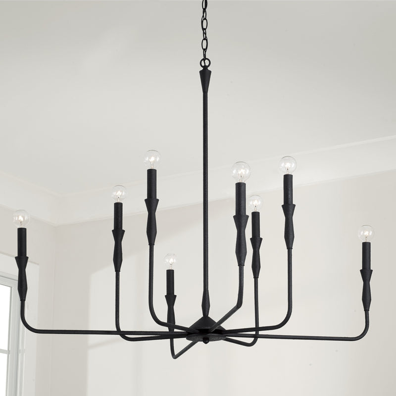 Capital Lighting 450381XK Eight Light Chandelier, Textured Black
