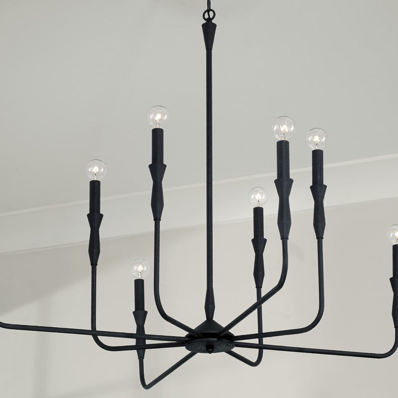 Capital Lighting 450381XK Eight Light Chandelier, Textured Black