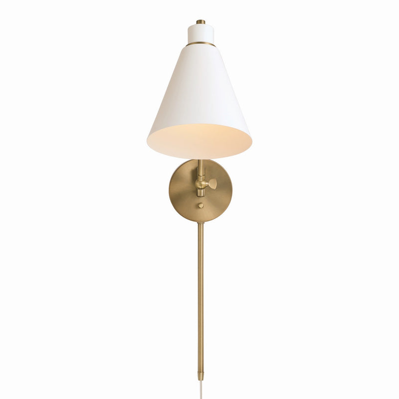 Capital Lighting 650111AW One Light Wall Sconce, Aged Brass and White