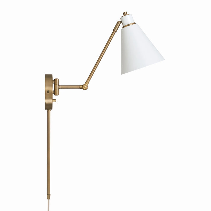 Capital Lighting 650111AW One Light Wall Sconce, Aged Brass and White