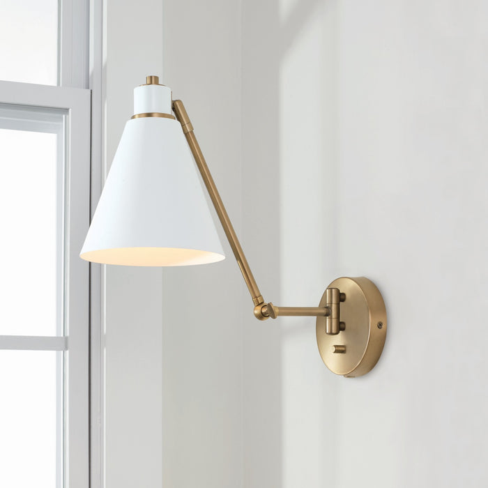 Capital Lighting 650111AW One Light Wall Sconce, Aged Brass and White