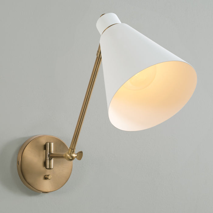 Capital Lighting 650111AW One Light Wall Sconce, Aged Brass and White