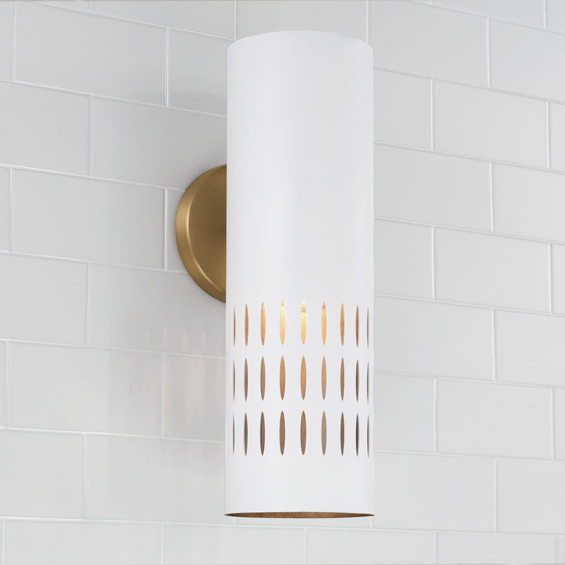 Capital Lighting 650211AW One Light Wall Sconce, Aged Brass and White