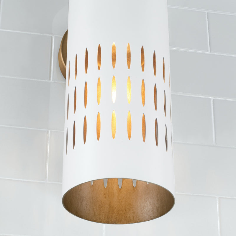 Capital Lighting 650211AW One Light Wall Sconce, Aged Brass and White