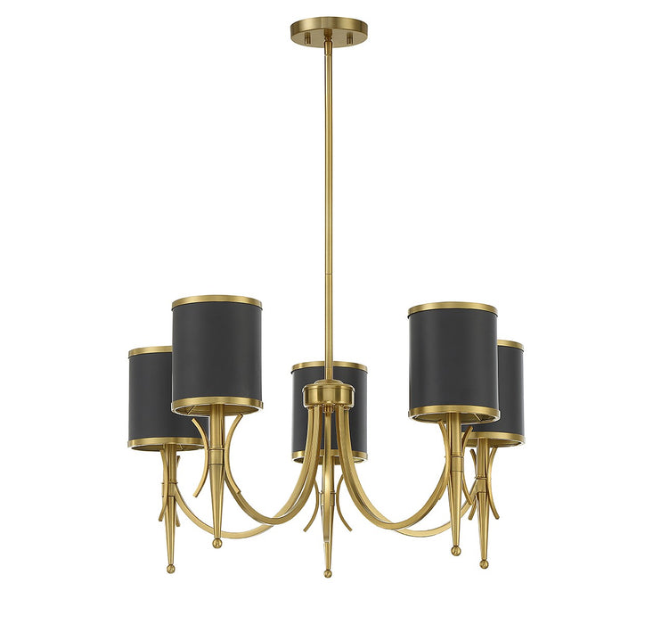 Savoy House 1-9945-5-143 Five Light Chandelier, Matte Black with Warm Brass