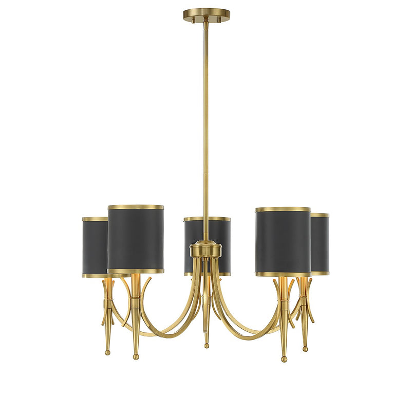 Savoy House 1-9945-5-143 Five Light Chandelier, Matte Black with Warm Brass