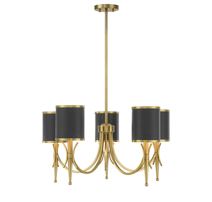 Savoy House 1-9945-5-143 Five Light Chandelier, Matte Black with Warm Brass
