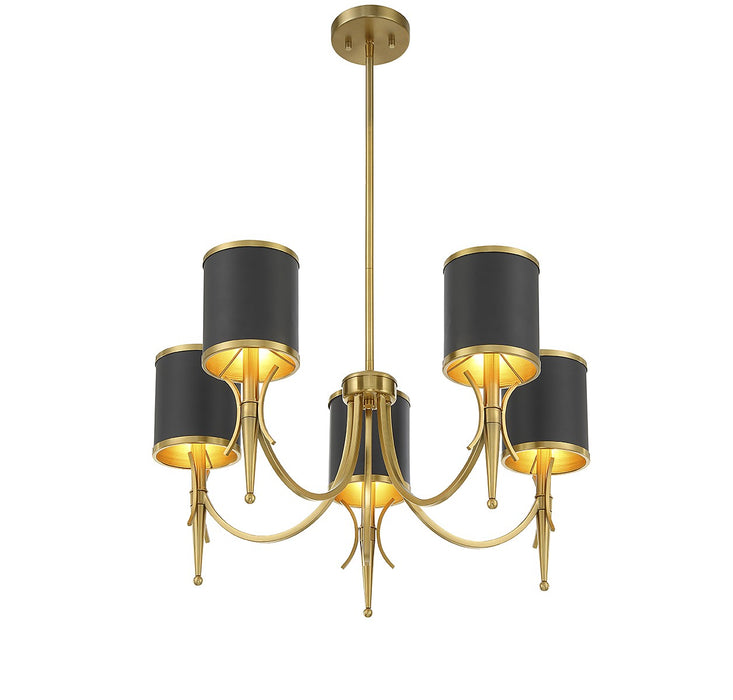 Savoy House 1-9945-5-143 Five Light Chandelier, Matte Black with Warm Brass