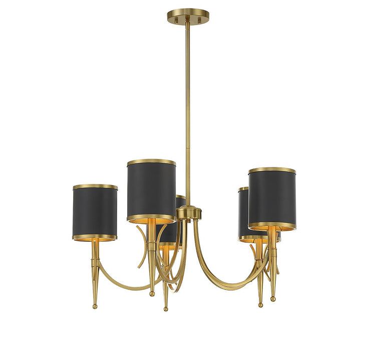 Savoy House 1-9945-5-143 Five Light Chandelier, Matte Black with Warm Brass