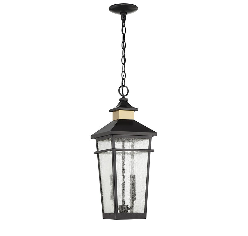 Savoy House 5-717-143 Two Light Outdoor Hanging Lantern, Matte Black with Warm Brass